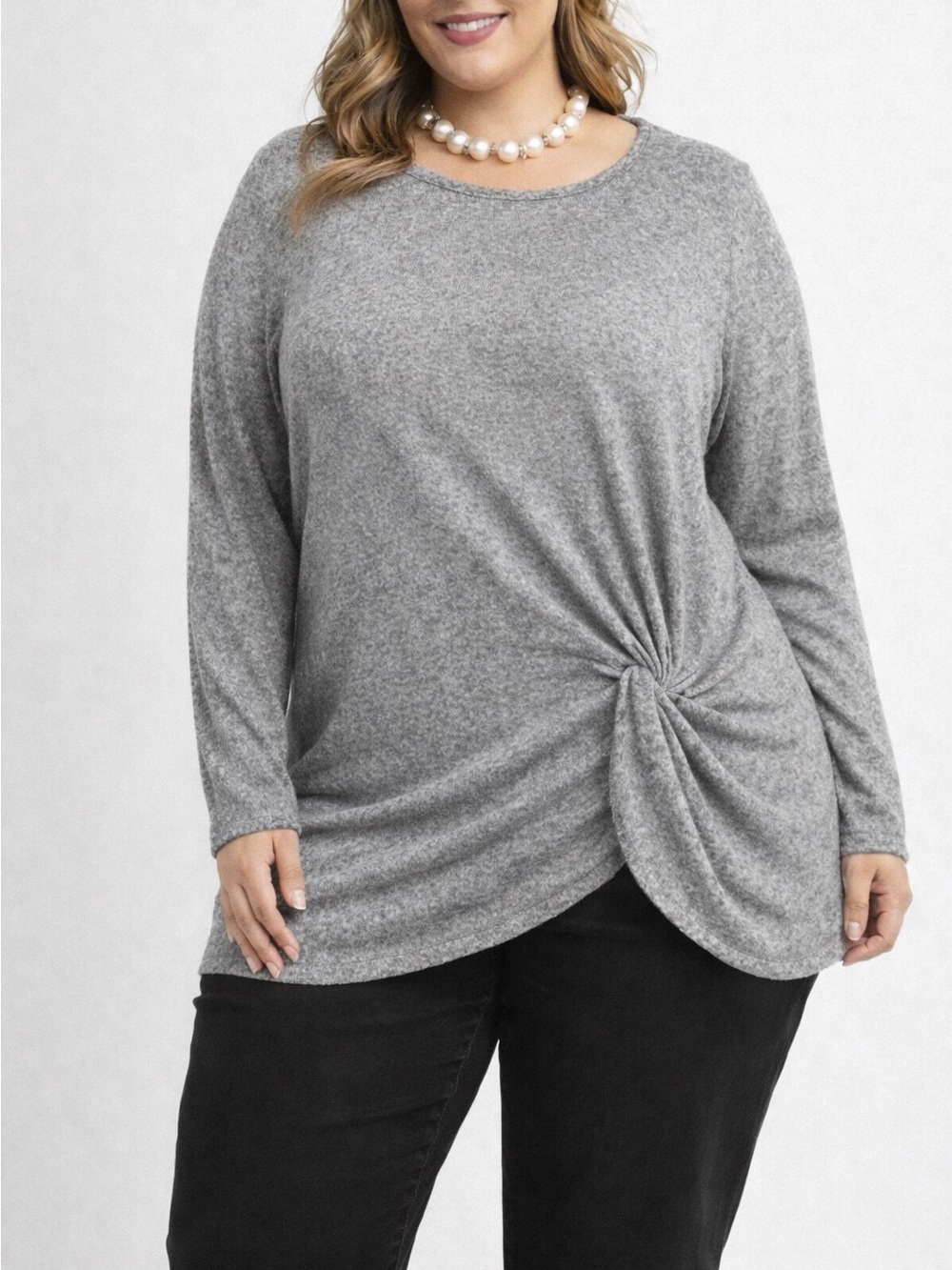 😍SHOW SPECIAL Lily Morgan Grey Twist Hem Lightweight Knit Sweater Size 3X
